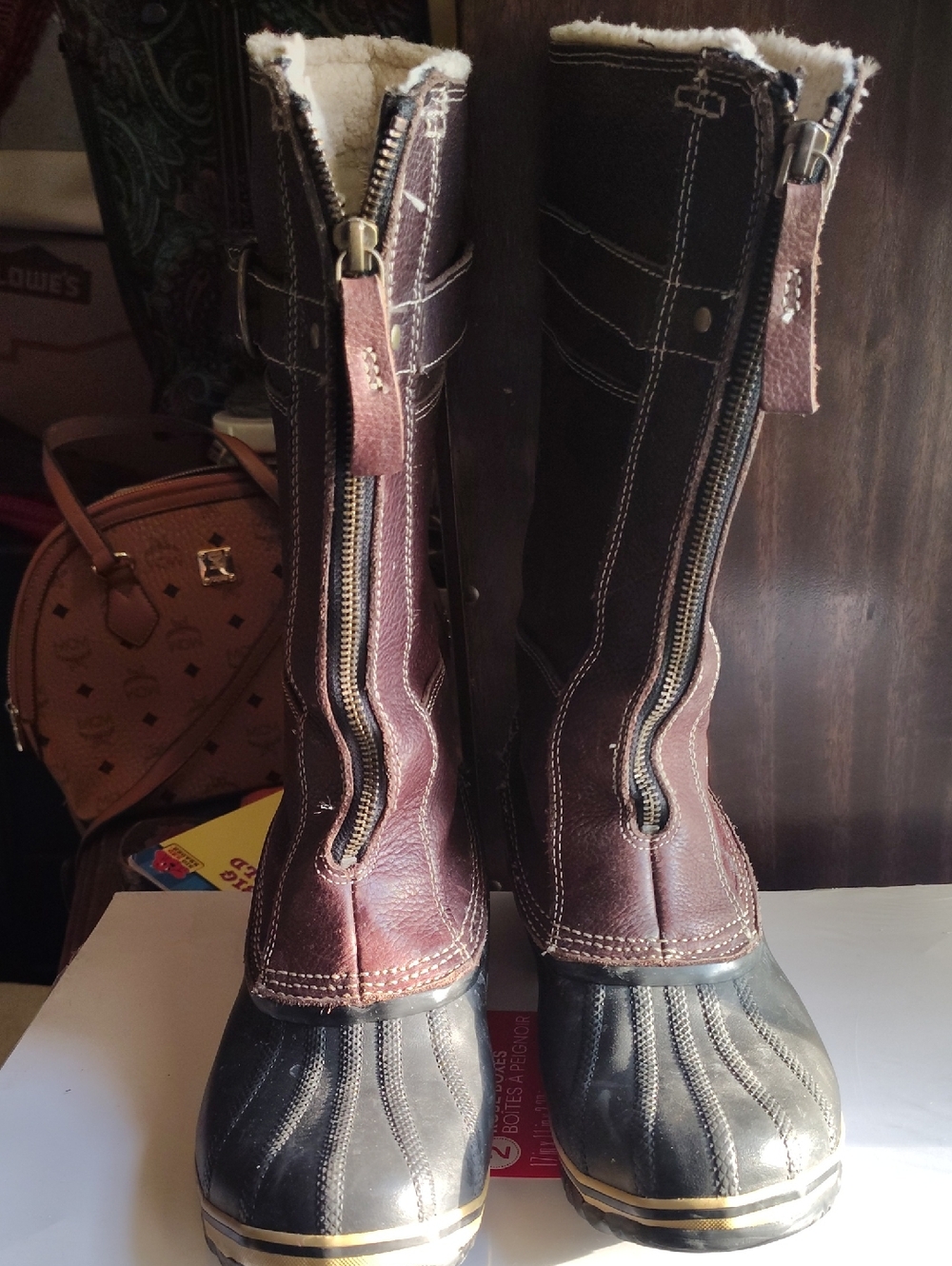 Sorel Brown Waterproof Winter Zip Duck Boots with Shearling Lining
